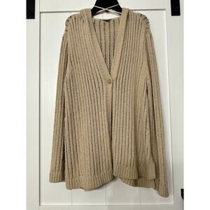 J Jill Weave Knit Hooded Sweater Cardigan size Large